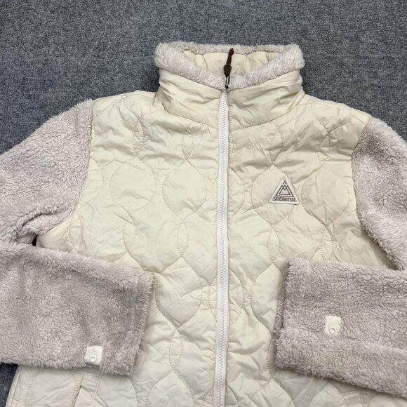 686 Smarty Spellbound Jacket Womens Large Cream White Faux Sherpa Liner Quilted - Picture 1 of 11